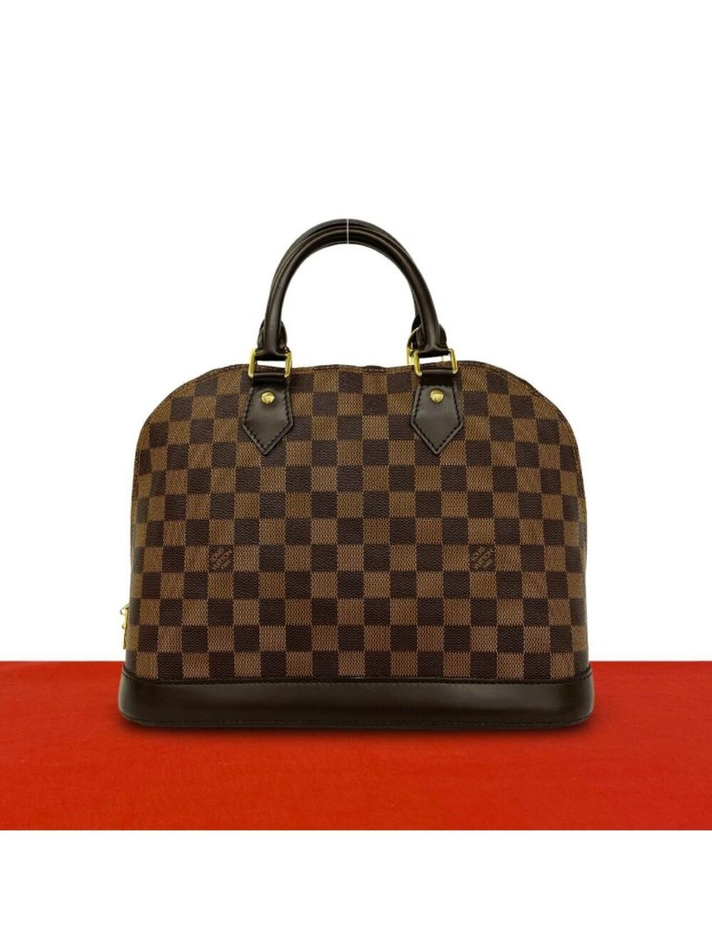 Louis Vuitton Alma PM Damier Leather Round Zip Mini Boston Bag Brown